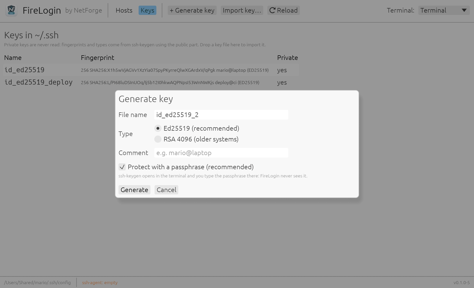 Generating a new SSH key